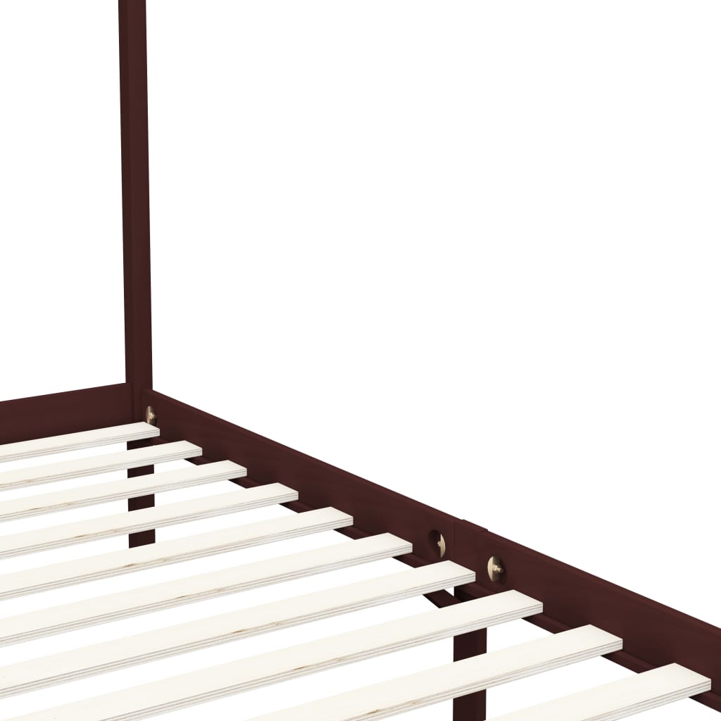 Bed Frame | Dark Brown | Solid Pine Wood and Plywood Slats | 90 x 200 cm
