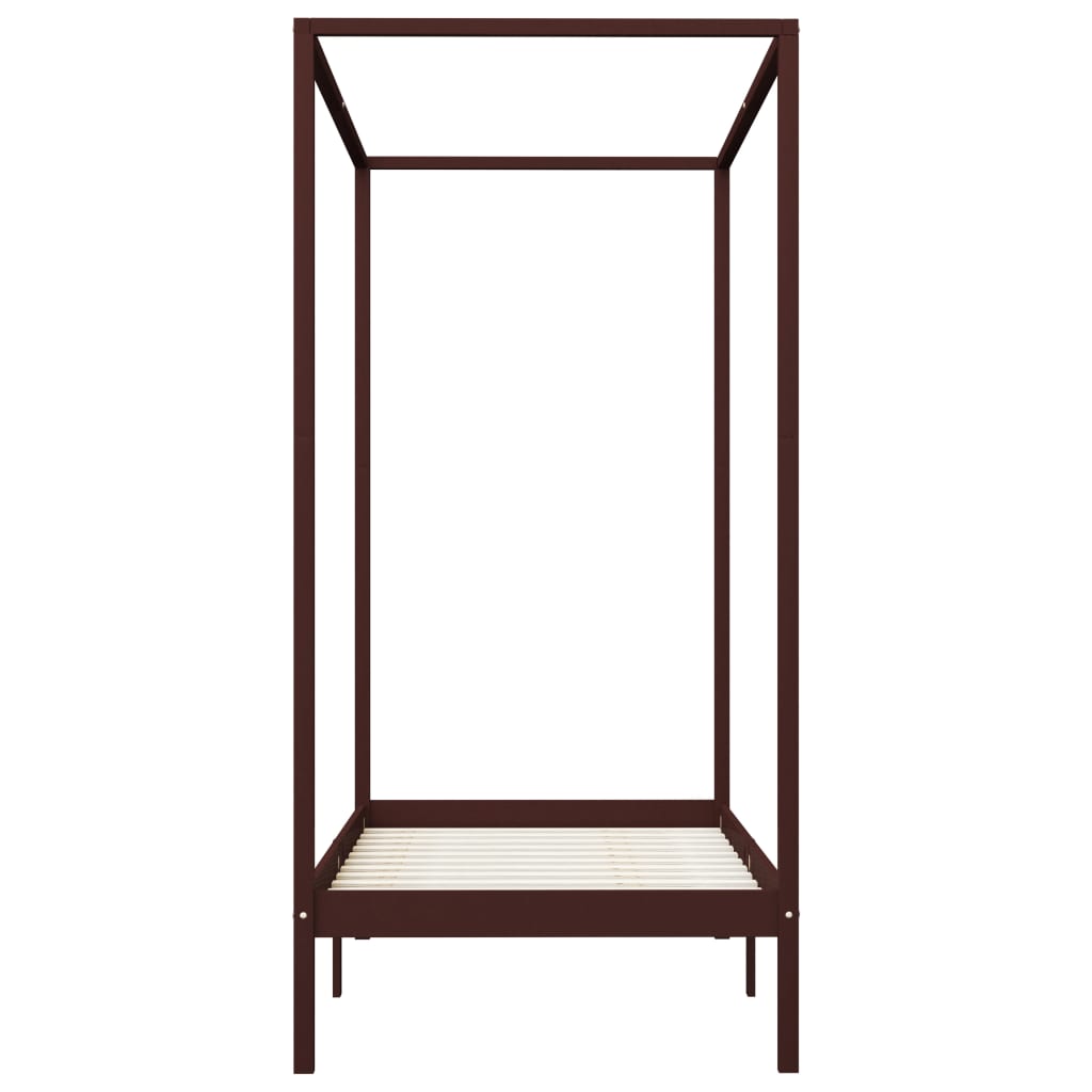 Canopy Bed Frame without Mattress Dark Brown Solid Wood 100x200cm