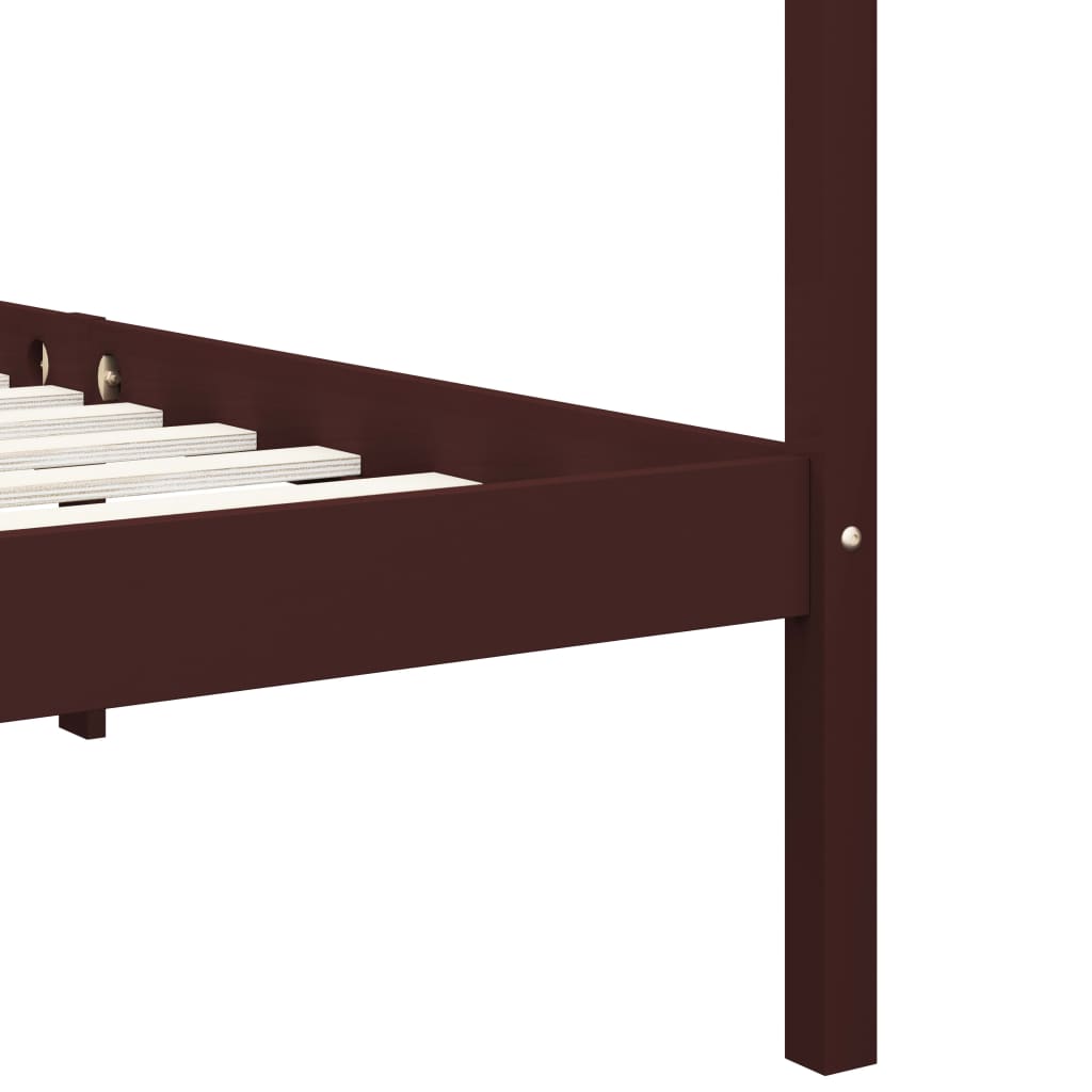 Canopy Bed Frame without Mattress Dark Brown Solid Wood 100x200cm
