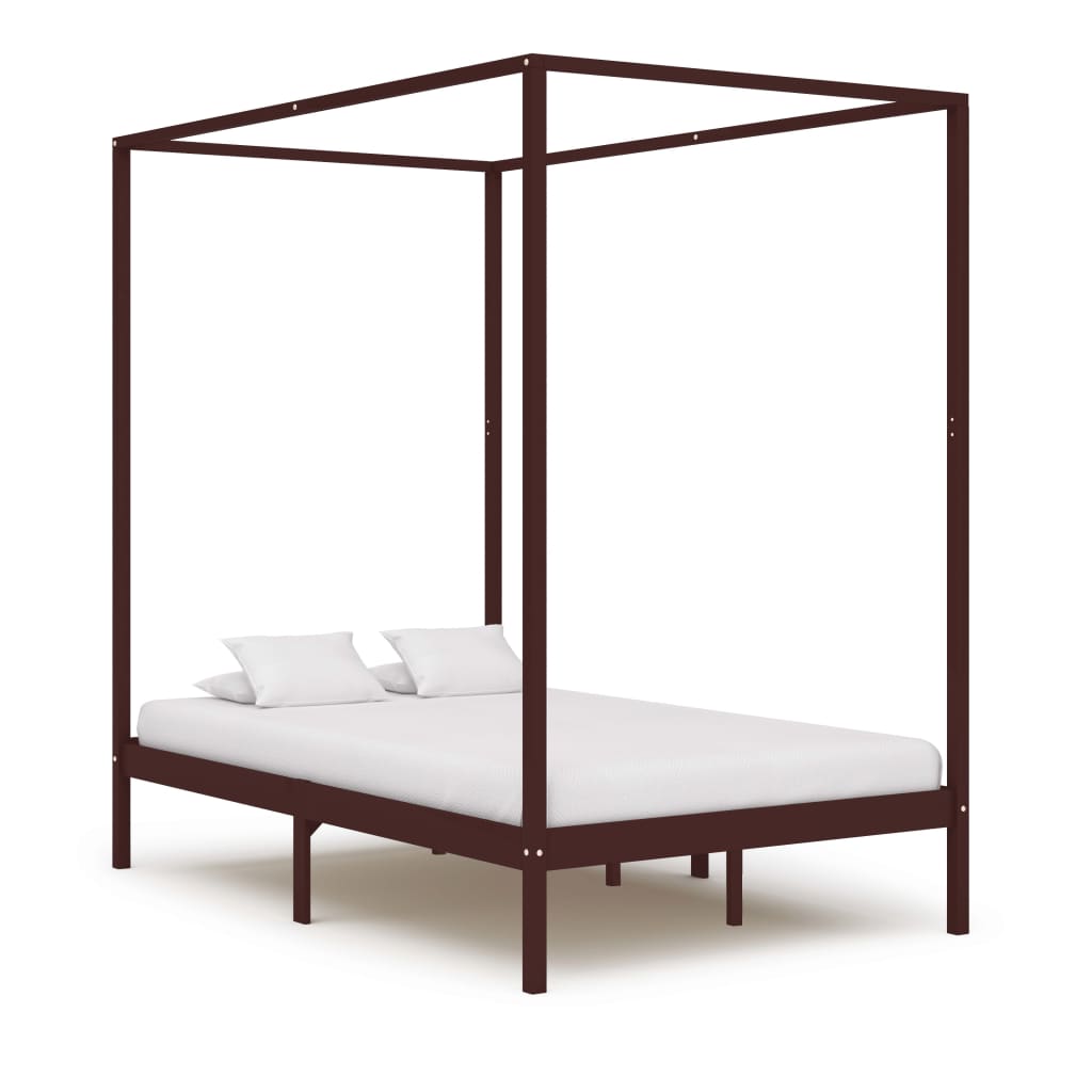 vidaXL Canopy Bed Frame without Mattress Dark Brown Solid Wood 120x200cm