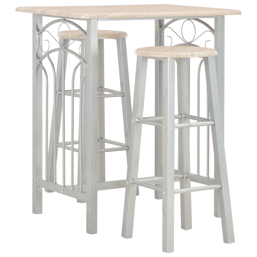 284398 vidaXL 3 Piece Bar Set Wood and Steel