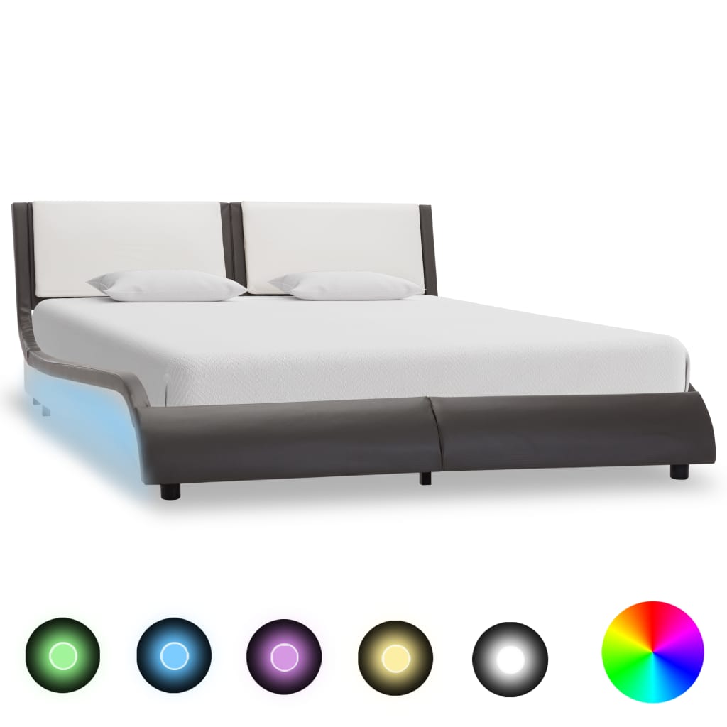 Bed Frame with LED without Mattress Grey and White 120x190 cm