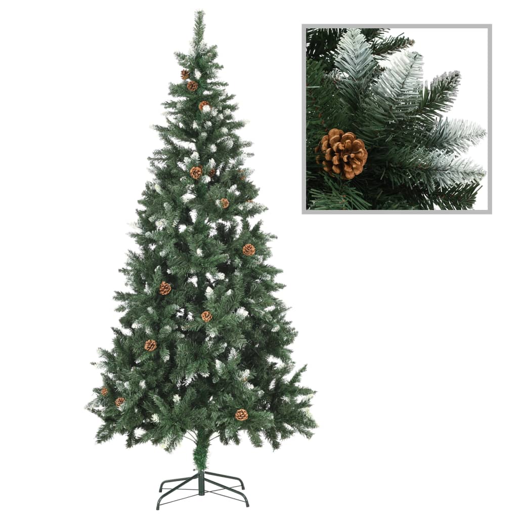 vidaXL Artificial Christmas Tree with Pine Cones and White Glitter 210 cm