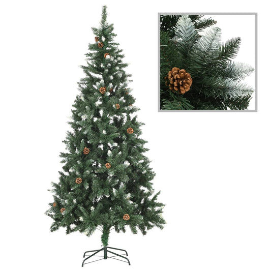 vidaXL Artificial Christmas Tree with Pine Cones and White Glitter 210 cm