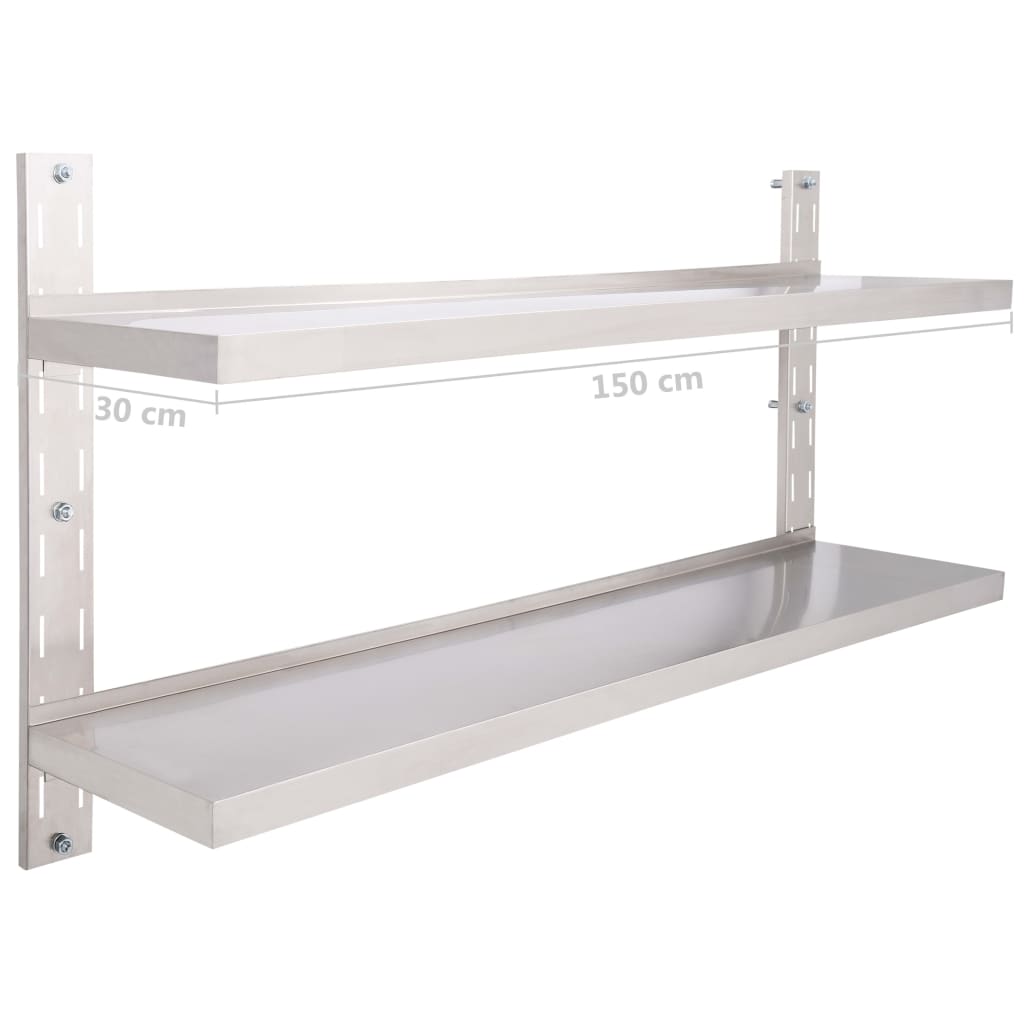 vidaXL 2-Tier Floating Wall Shelf Stainless Steel 150x30 cm