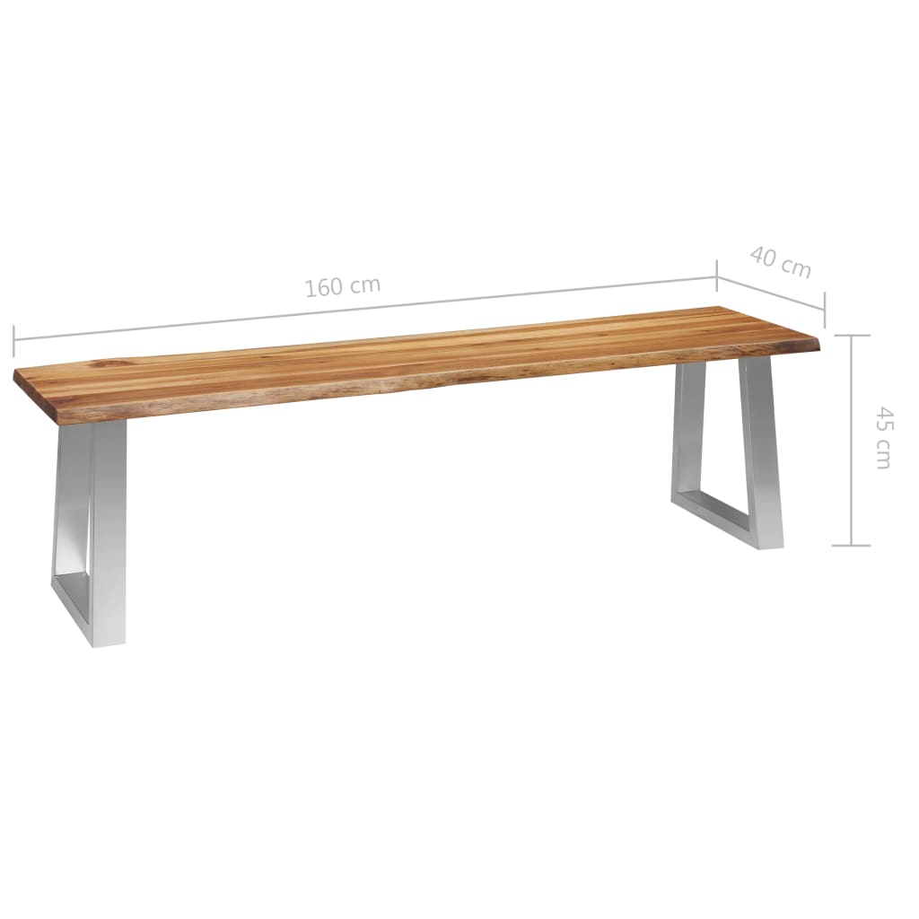 vidaXL Bench 160 cm Solid Acacia Wood and Stainless Steel