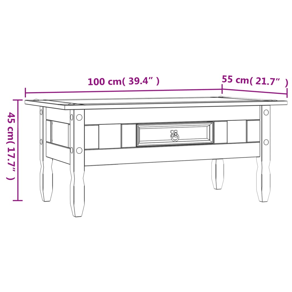 vidaXL Coffee Table Mexican Pine Corona Range Grey 100x55x44 cm