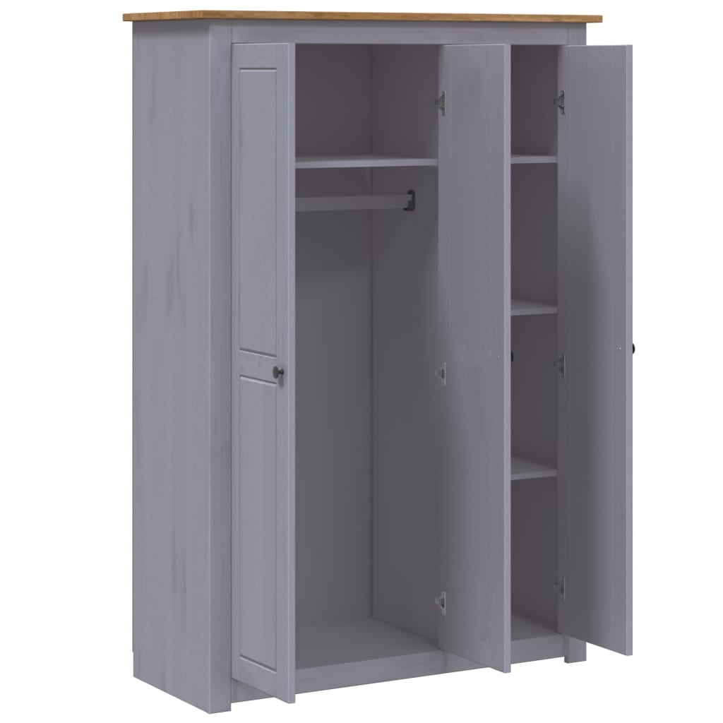 vidaXL 3-Door Wardrobe Grey 118x50x171.5 cm Pine Panama Range