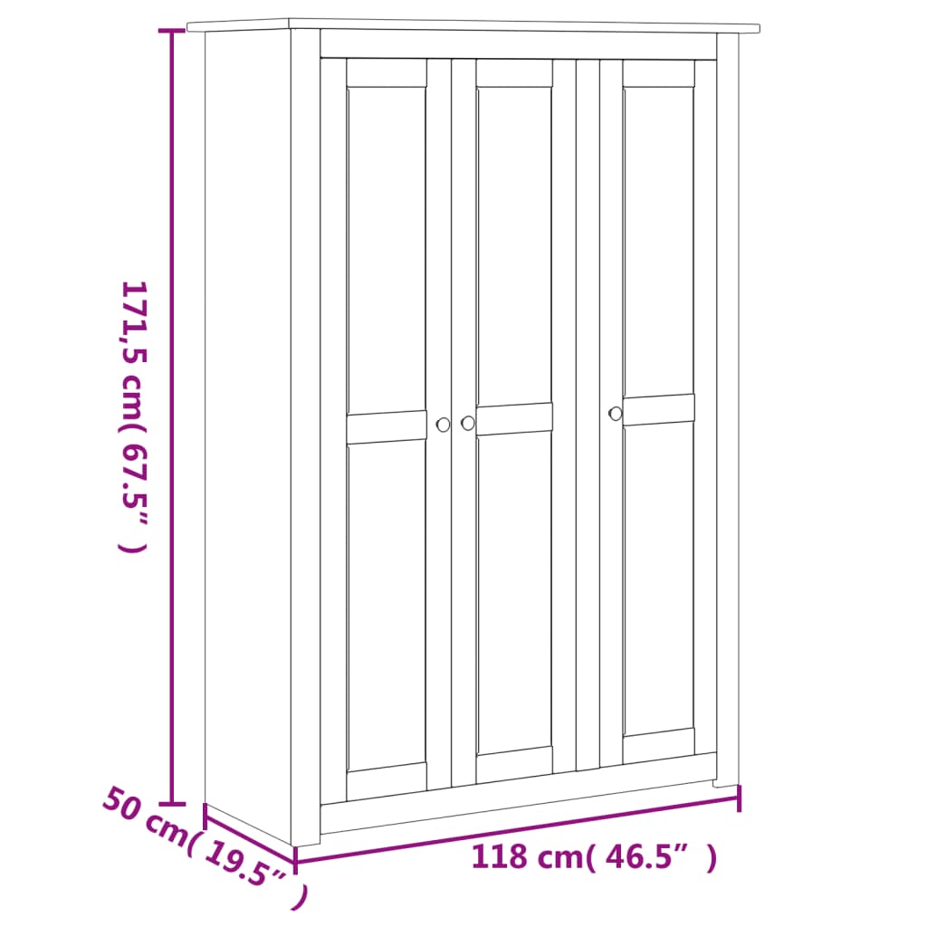 vidaXL 3-Door Wardrobe Grey 118x50x171.5 cm Pine Panama Range