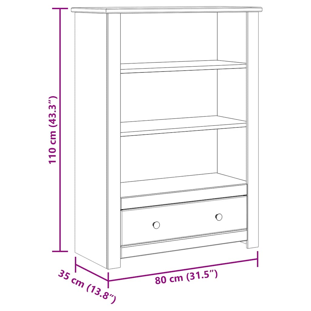 282669 vidaXL Bookcase White 80x35x110 cm Solid Pine Wood Panama Range