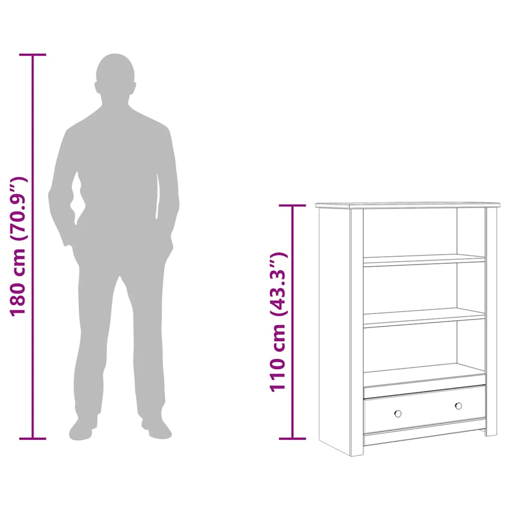 282669 vidaXL Bookcase White 80x35x110 cm Solid Pine Wood Panama Range