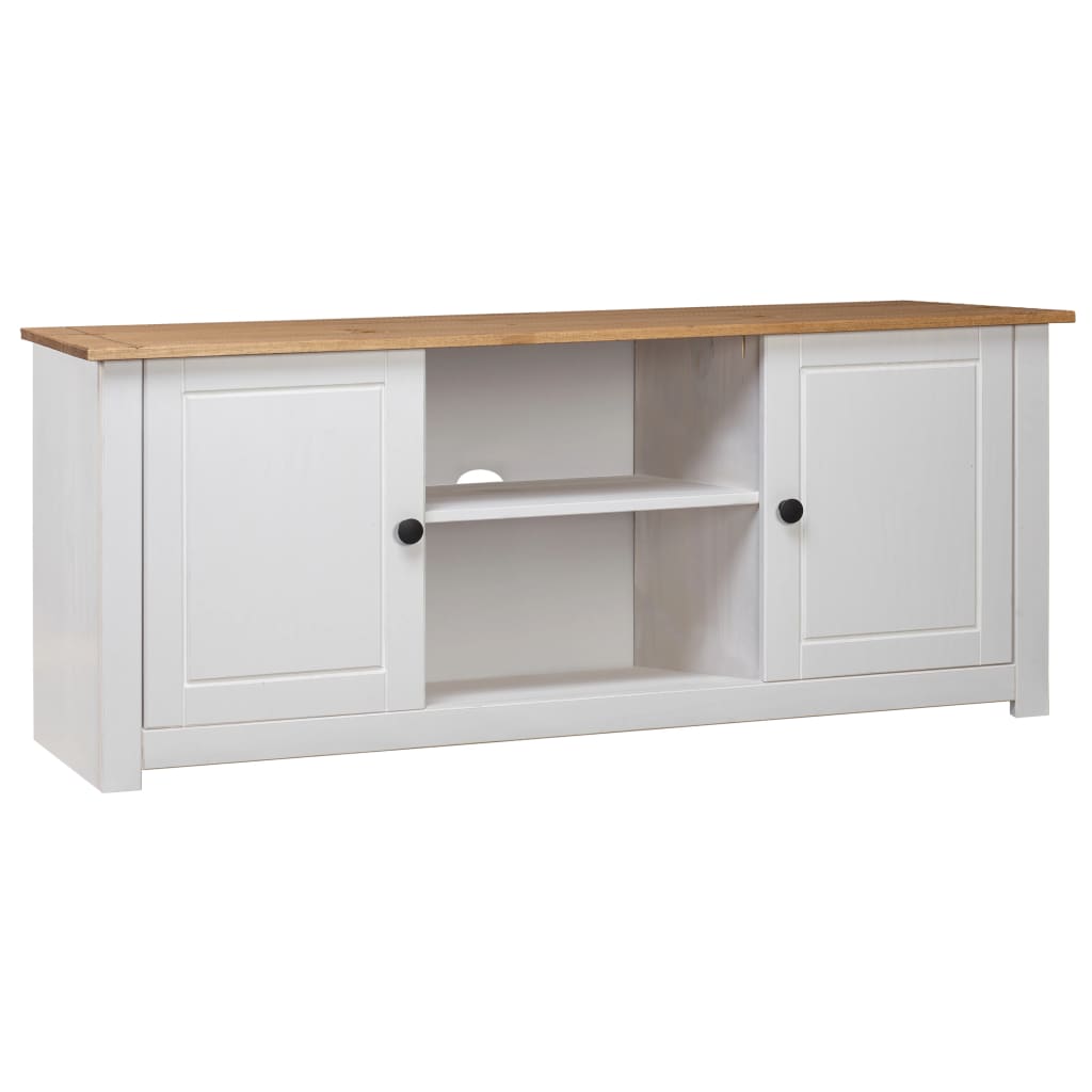 282672 vidaXL TV Cabinet White 120x40x50 cm Solid Pine Wood Panama Range