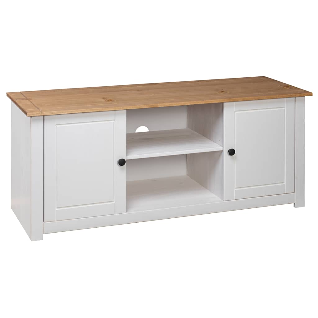 282672 vidaXL TV Cabinet White 120x40x50 cm Solid Pine Wood Panama Range