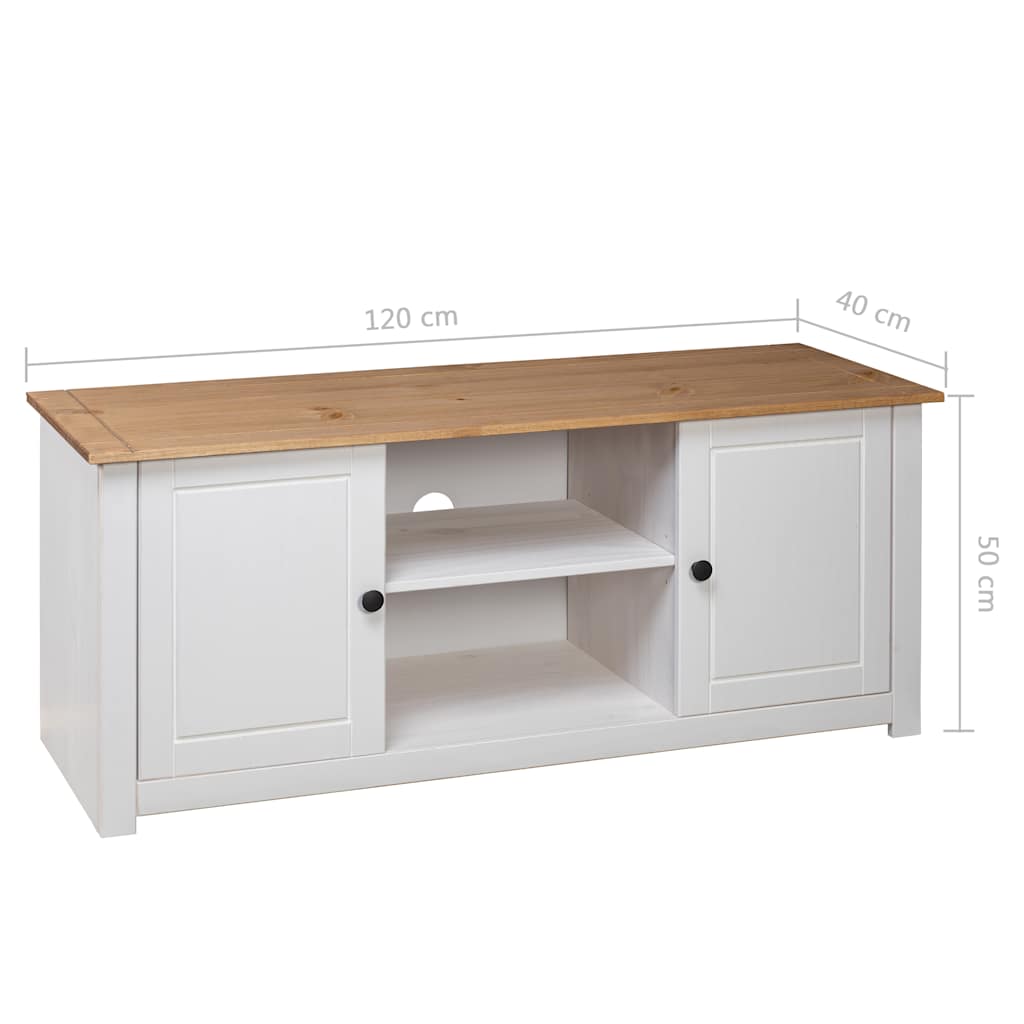 282672 vidaXL TV Cabinet White 120x40x50 cm Solid Pine Wood Panama Range