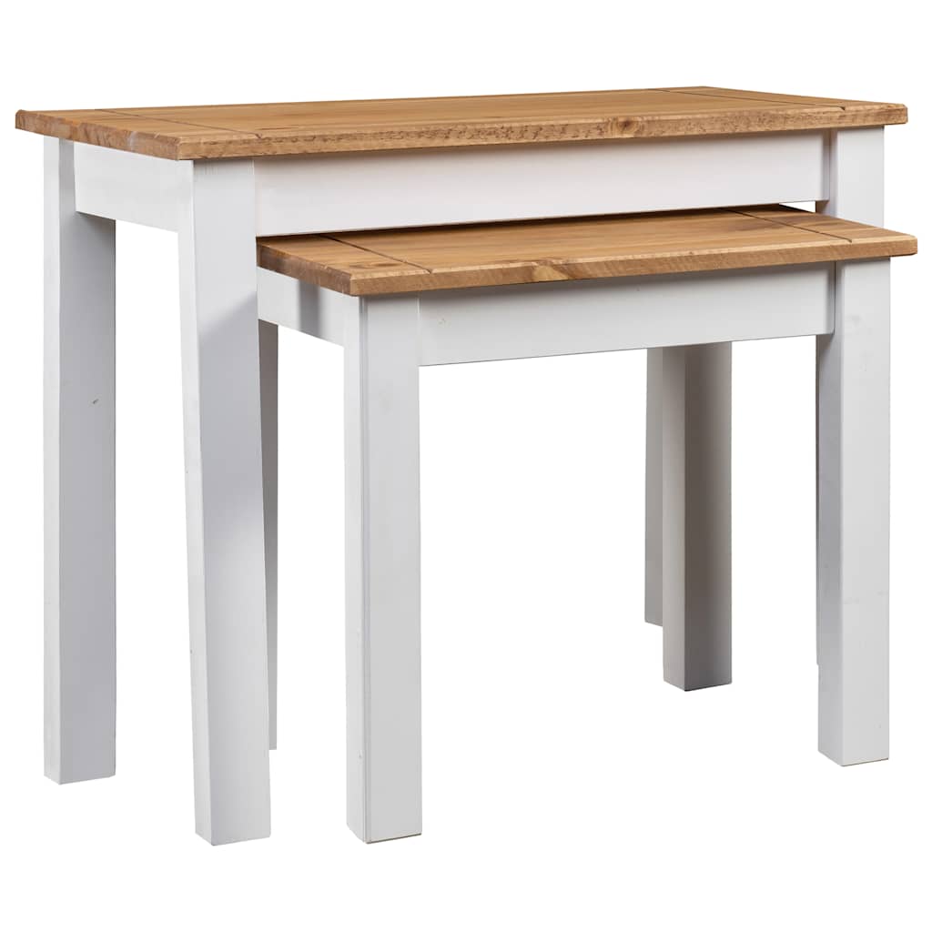 282678 vidaXL Nesting Tables 2 pcs White Solid Pine Wood Panama Range