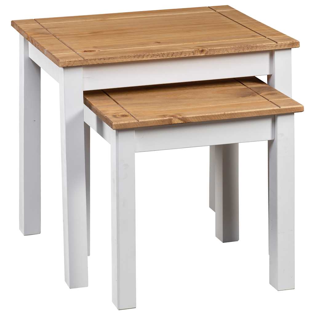 282678 vidaXL Nesting Tables 2 pcs White Solid Pine Wood Panama Range