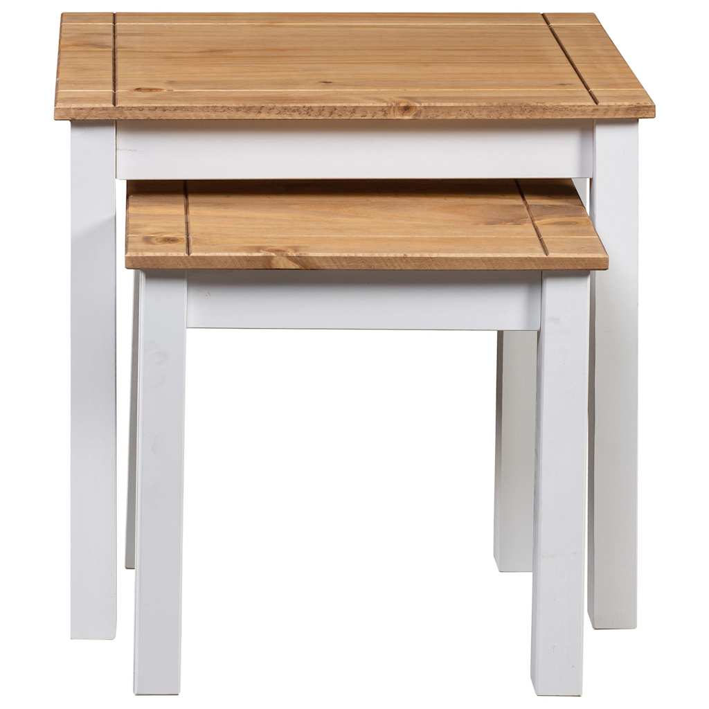282678 vidaXL Nesting Tables 2 pcs White Solid Pine Wood Panama Range