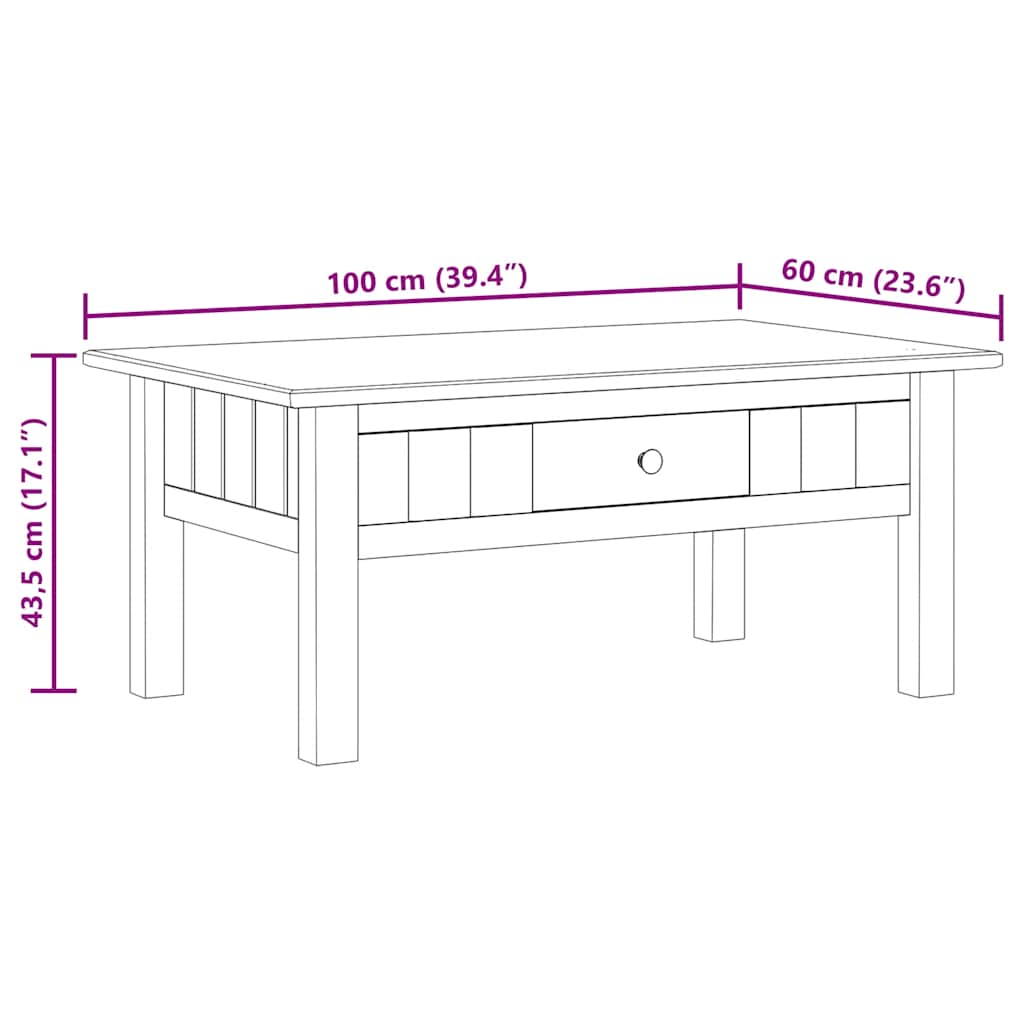 282683 vidaXL Coffee Table Grey 100x60x43,5 cm Solid Pine Wood Panama Range