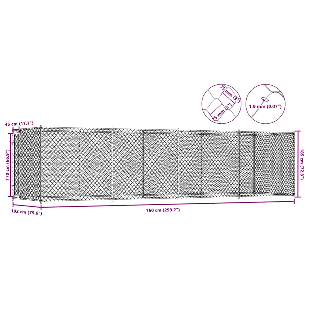 145030 vidaXL Outdoor Dog Kennel 760x192x185 cm