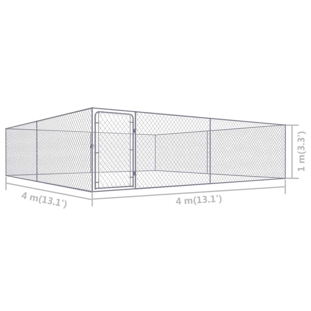 vidaXL Outdoor Dog Kennel Galvanised Steel 4x4x1 m