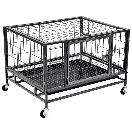 vidaXL Heavy Duty Dog Cage with Wheels Steel 82x66x56 cm