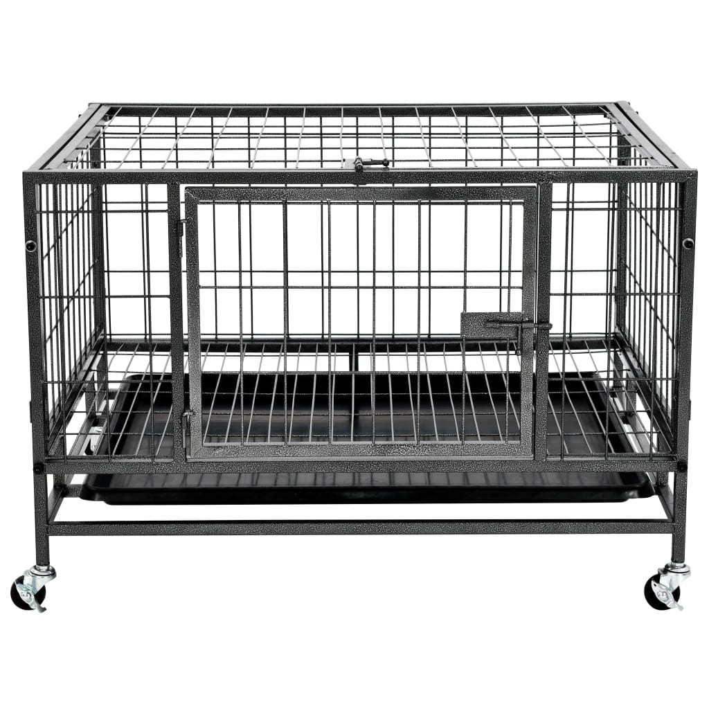 vidaXL Heavy Duty Dog Cage with Wheels Steel 82x66x56 cm