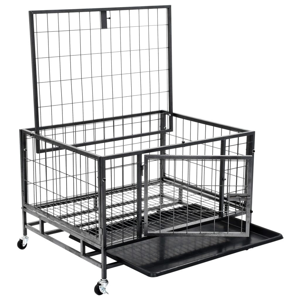 vidaXL Heavy Duty Dog Cage with Wheels Steel 82x66x56 cm