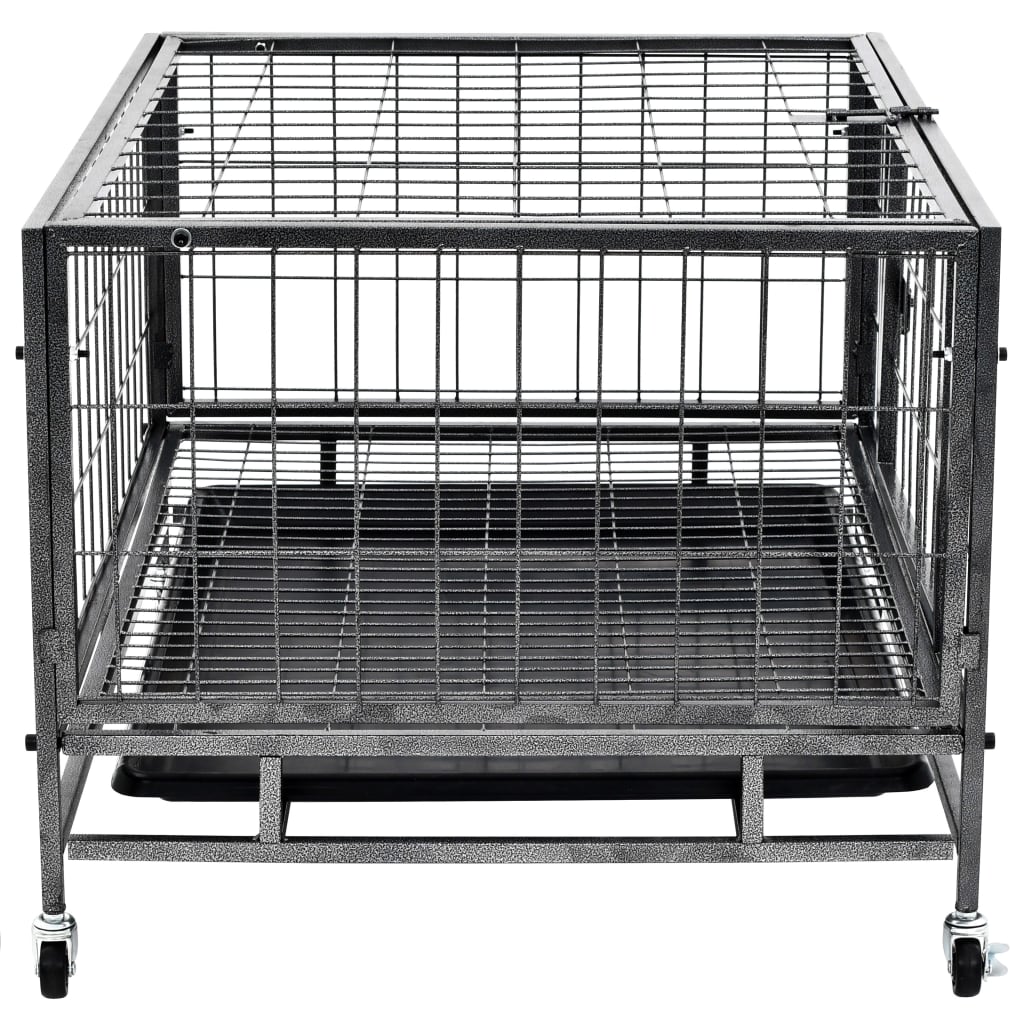 vidaXL Heavy Duty Dog Cage with Wheels Steel 82x66x56 cm