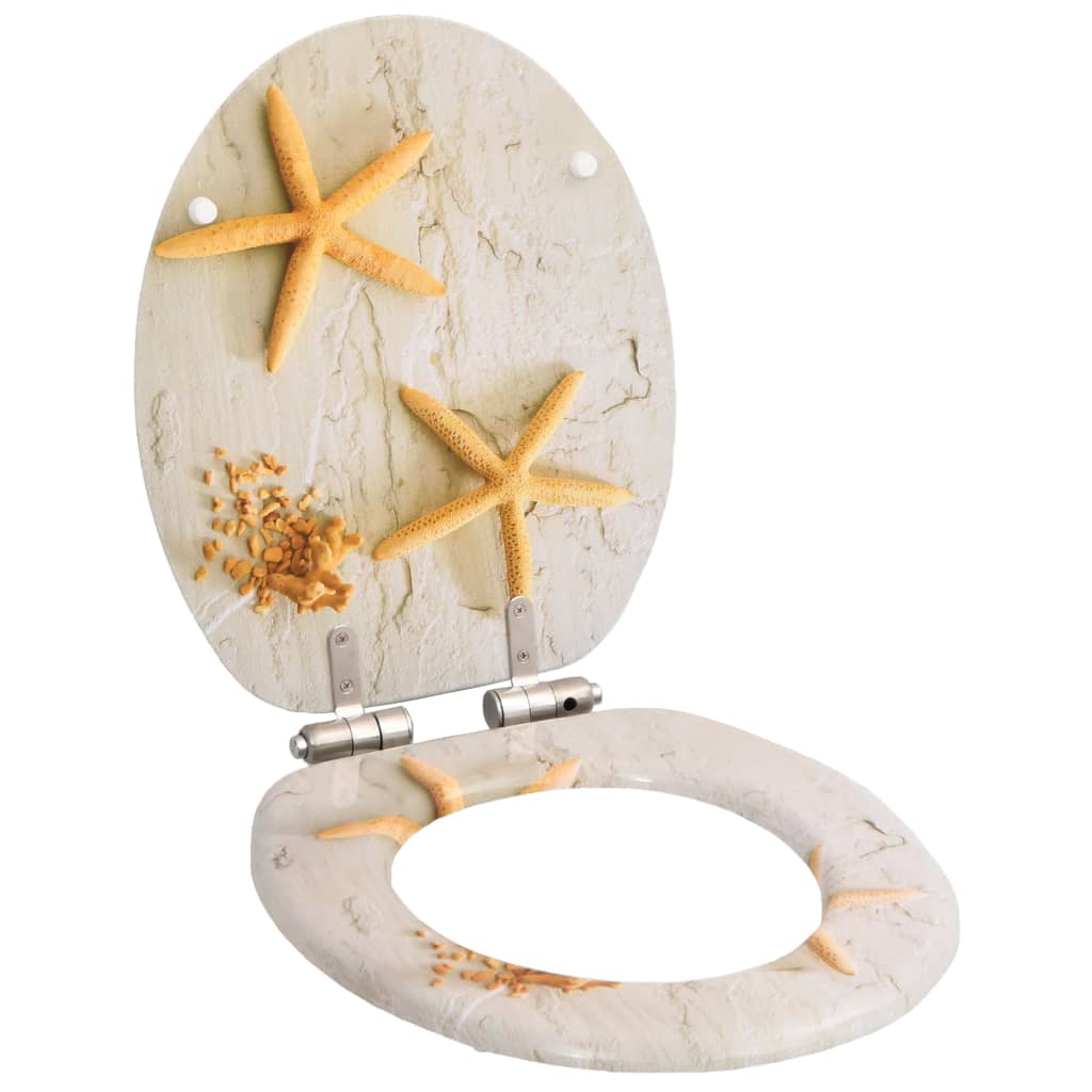 vidaXL WC Toilet Seats 2 pcs with Soft Close Lids MDF Starfish Design