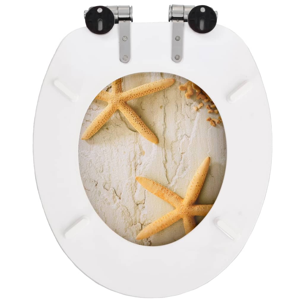 vidaXL WC Toilet Seats 2 pcs with Soft Close Lids MDF Starfish Design