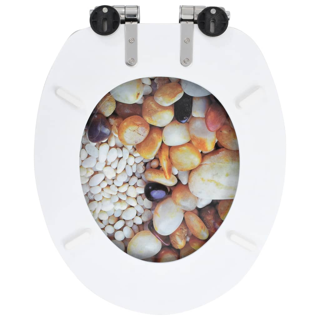 vidaXL WC Toilet Seats 2 pcs with Soft Close Lids MDF Pebbles Design