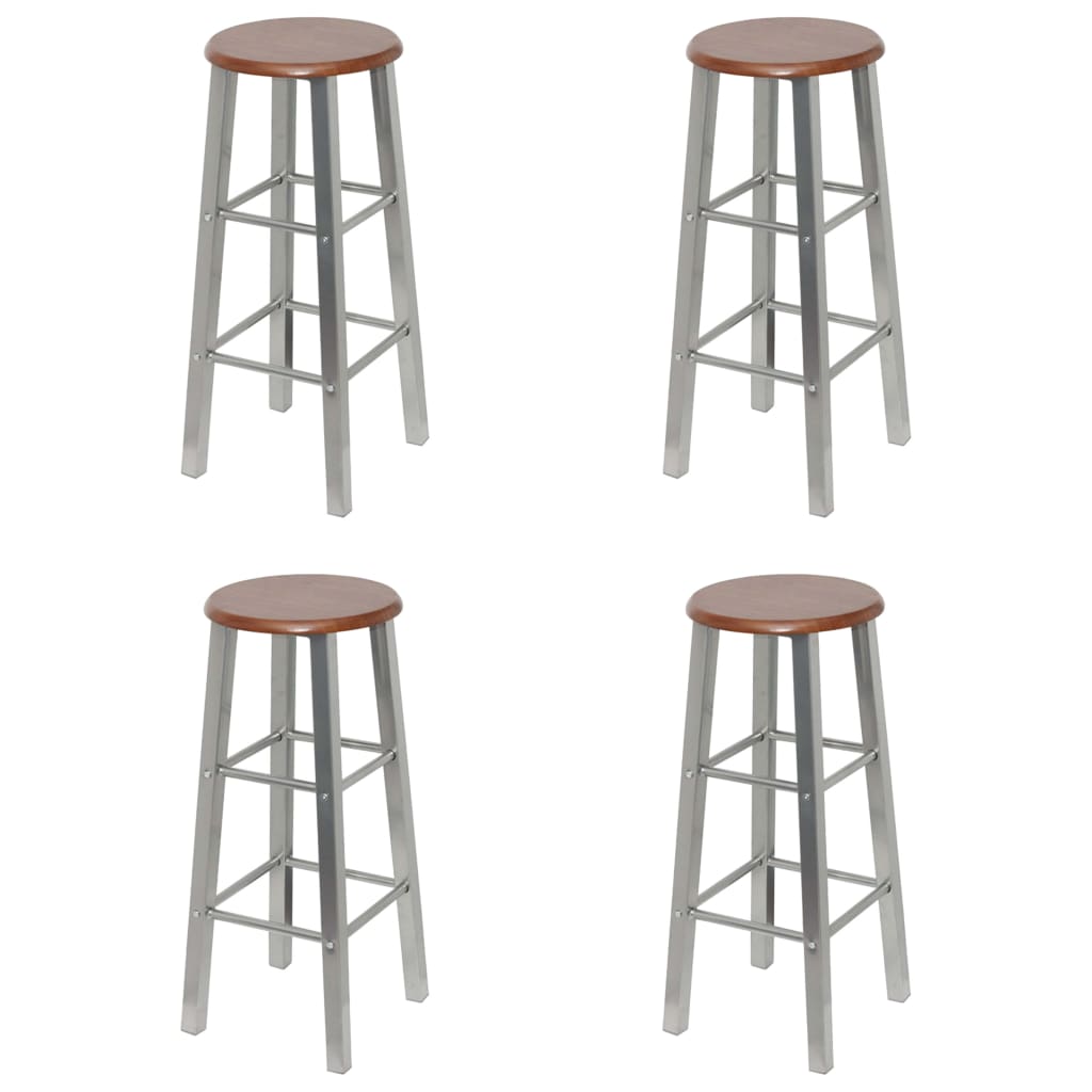 vidaXL Bar Stools 4 pcs Silver and Brown MDF