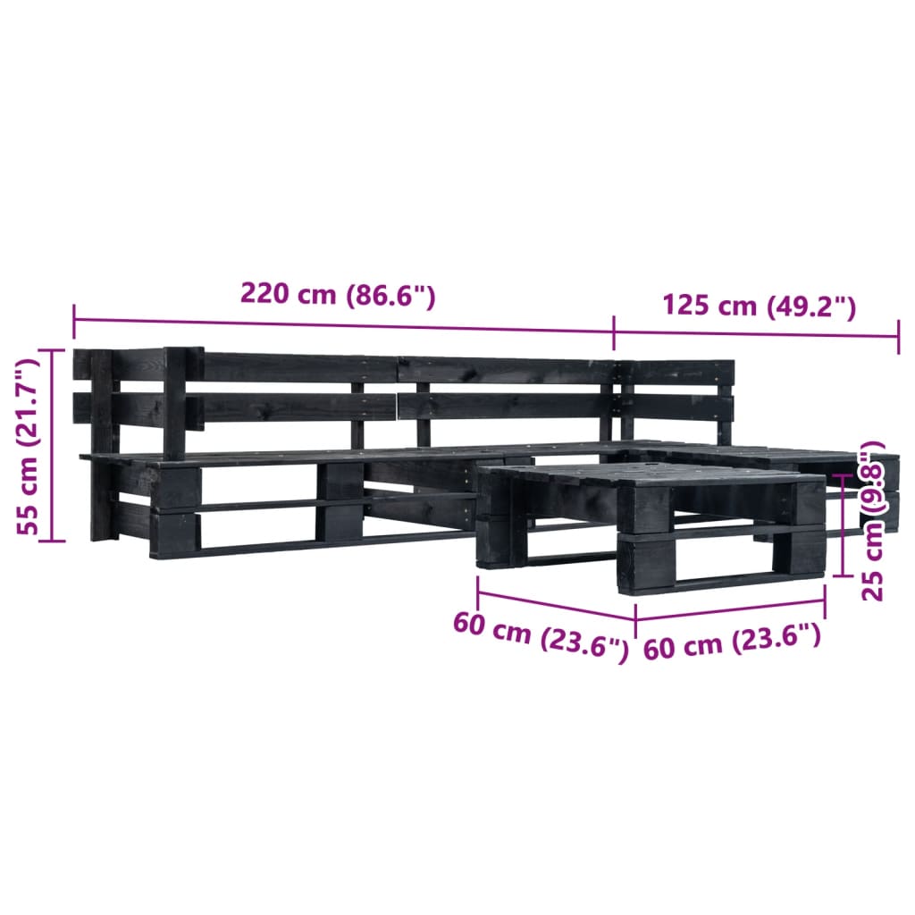 vidaXL 4 Piece Garden Pallet Lounge Set Black Wood