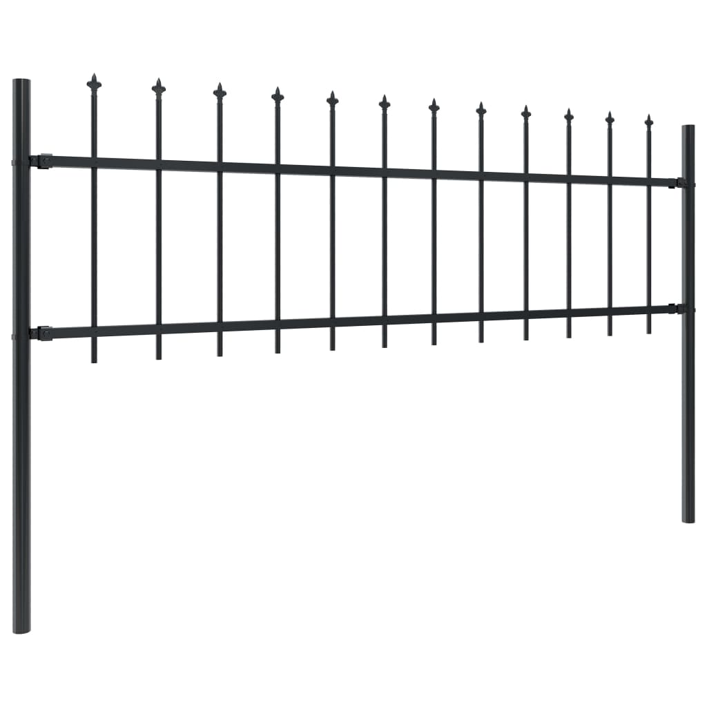 vidaXL Garden Fence with Spear Top Steel 3.4x0.6 m Black