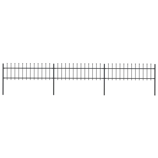 vidaXL Garden Fence with Spear Top Steel 5.1x0.6 m Black