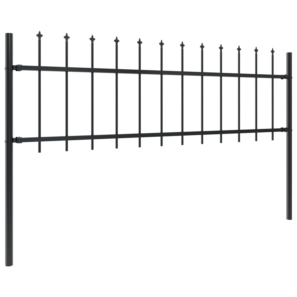 vidaXL Garden Fence with Spear Top Steel 5.1x0.6 m Black