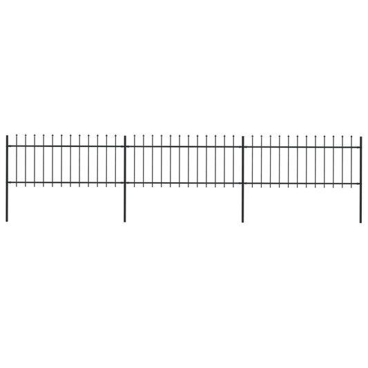 vidaXL Garden Fence with Spear Top Steel 5.1x0.8 m Black