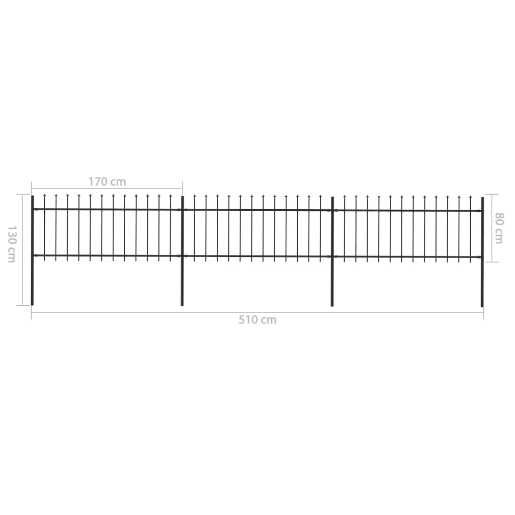 vidaXL Garden Fence with Spear Top Steel 5.1x0.8 m Black