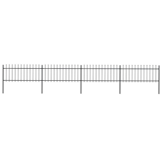 vidaXL Garden Fence with Spear Top Steel 6.8x0.8 m Black