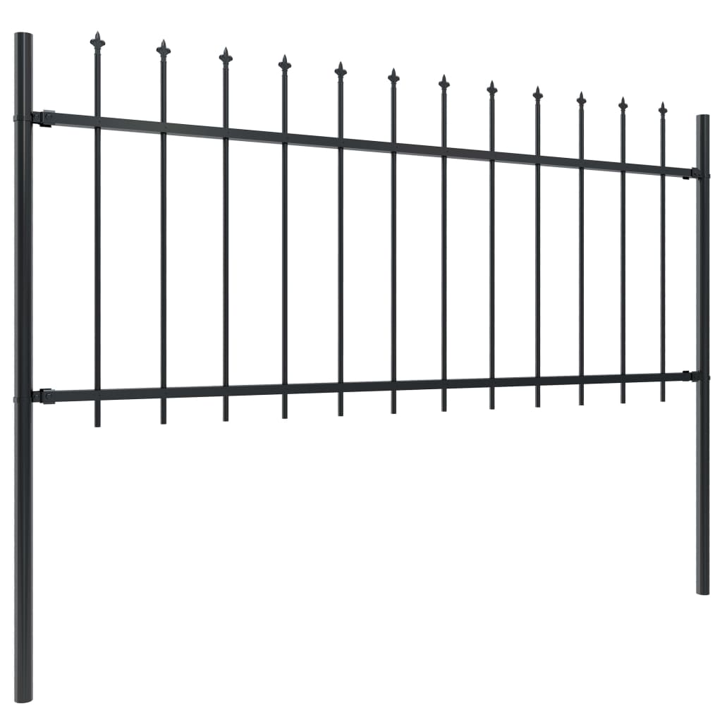 vidaXL Garden Fence with Spear Top Steel 6.8x0.8 m Black