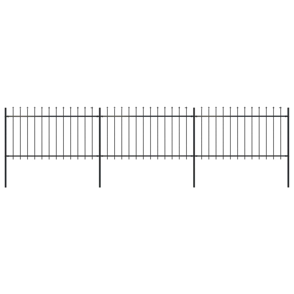 vidaXL Garden Fence with Spear Top Steel 5.1x1 m Black