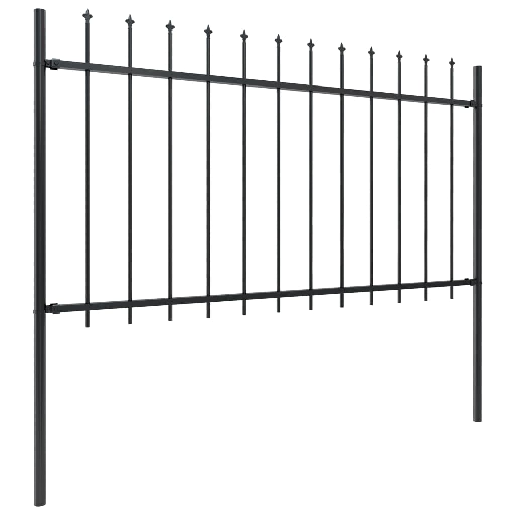 vidaXL Garden Fence with Spear Top Steel 10.2x1 m Black