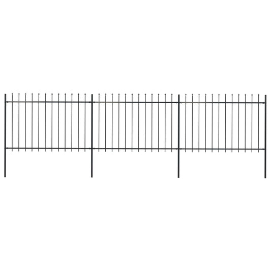 vidaXL Garden Fence with Spear Top Steel 5.1x1.2 m Black