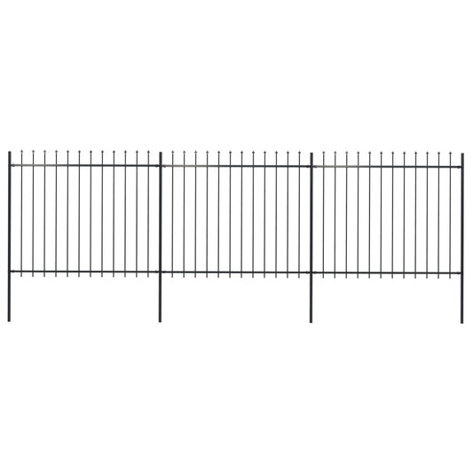 vidaXL Garden Fence with Spear Top Steel 5.1x1.5 m Black