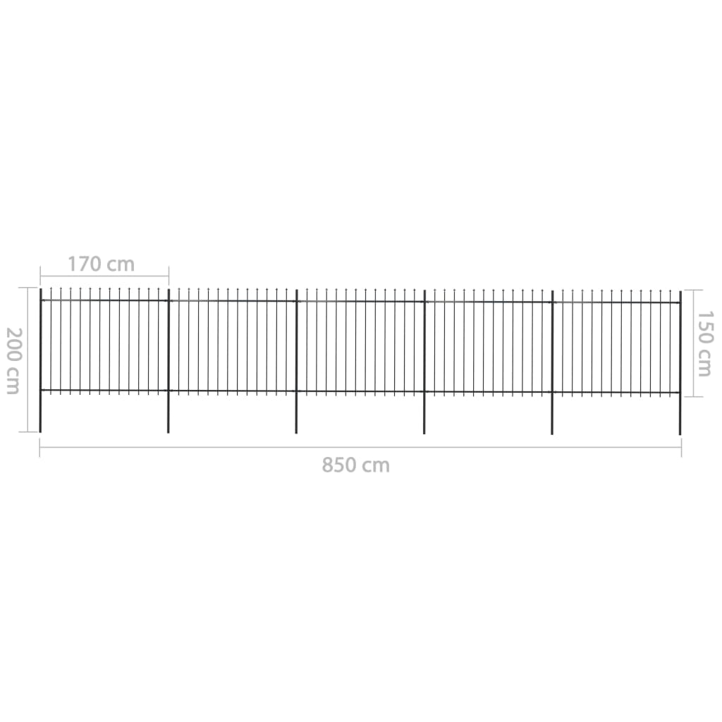 vidaXL Garden Fence with Spear Top Steel 8.5x1.5 m Black