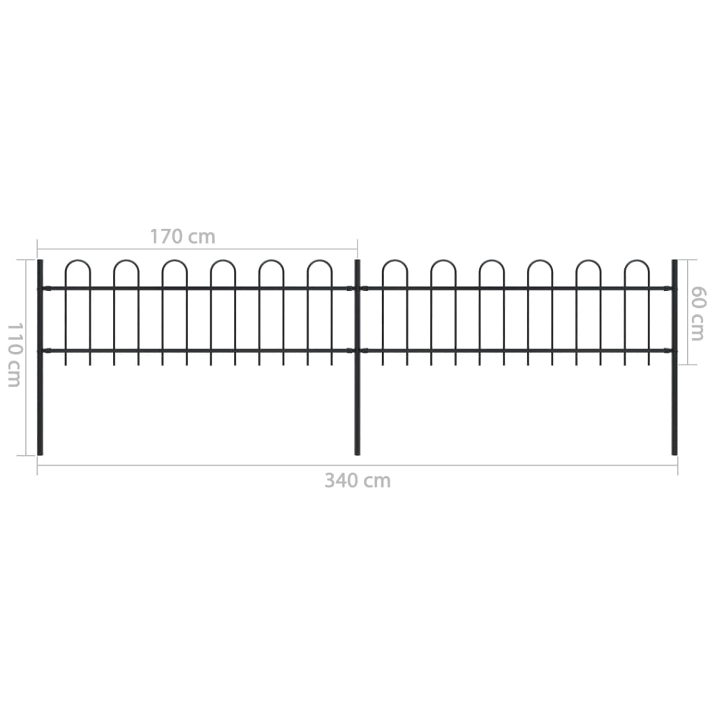 vidaXL Garden Fence with Hoop Top Steel 3.4x0.6 m Black