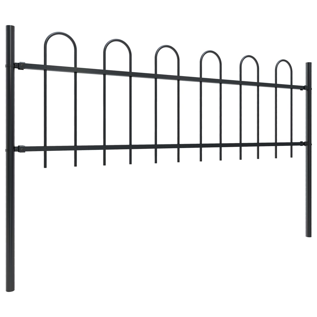 vidaXL Garden Fence with Hoop Top Steel 10.2x0.6 m Black