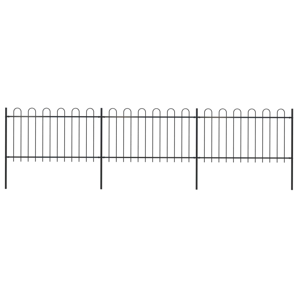 vidaXL Garden Fence with Hoop Top Steel 5.1x1 m Black