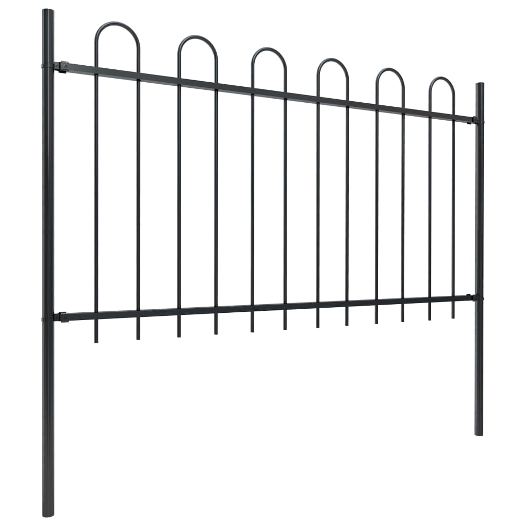 vidaXL Garden Fence with Hoop Top Steel 6.8x1 m Black