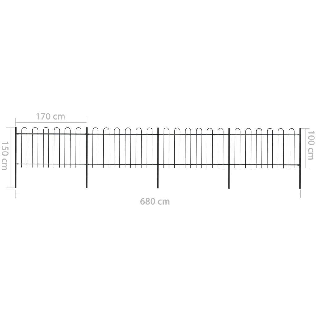 vidaXL Garden Fence with Hoop Top Steel 6.8x1 m Black